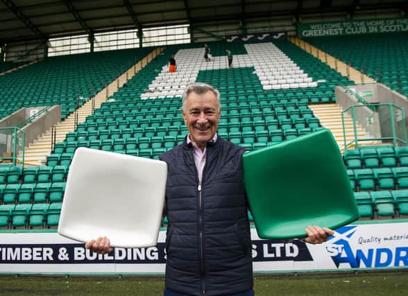 Hibs owner Ron Gordon is overseeing an Easter Road refurb that includes the initials HFC being installed into the East Stand. Pic: Lisa Ferguson