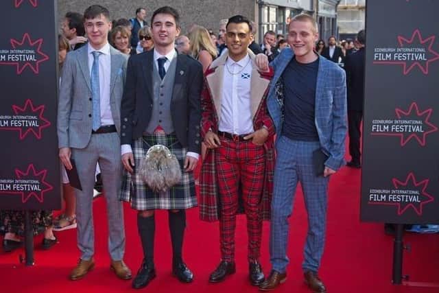 Lewis Gribben (far right) with his Get Duked! co-stars, Samuel Bottomley, Rian Gordon and Viraj Juneja, at Edinburgh International Film Festival in 2019. Pic: Brian Anderson/Shutterstock