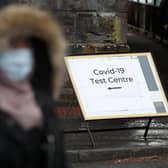 A Covid-19 test centre sign at the entrance to the Glasgow Central Mosque in Glasgow. Glasgow remains in Level 3 restrictions despite the rest of mainland Scotland being in Level 2 picture: Andrew Milligan/PA