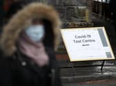 A Covid-19 test centre sign at the entrance to the Glasgow Central Mosque in Glasgow. Glasgow remains in Level 3 restrictions despite the rest of mainland Scotland being in Level 2 picture: Andrew Milligan/PA