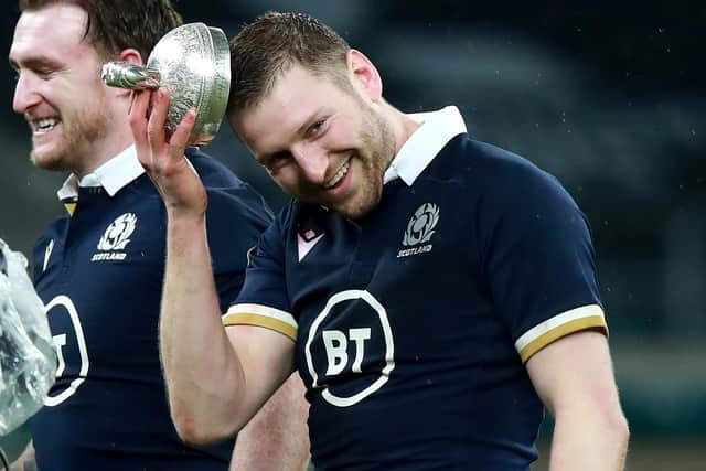 Finn Russell puts the tin lid on it after Scotland's win at Twickenham. Picture: David Rogers/Getty Images