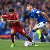 Nathan Patterson in action for Everton during the recent Merseyside derby against Liverpool at Goodison Park. (Photo by Laurence Griffiths/Getty Images)