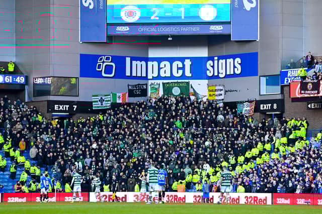 A general view of the Celtic fans during a cinch Premiership match between Rangers and Celtic at Ibrox in early January.