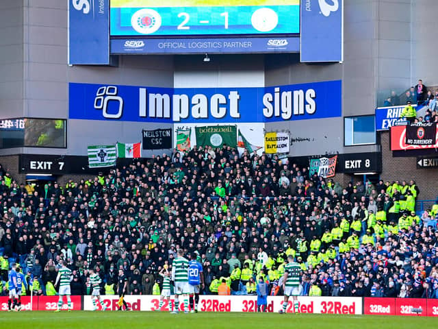 A general view of the Celtic fans during a cinch Premiership match between Rangers and Celtic at Ibrox in early January.