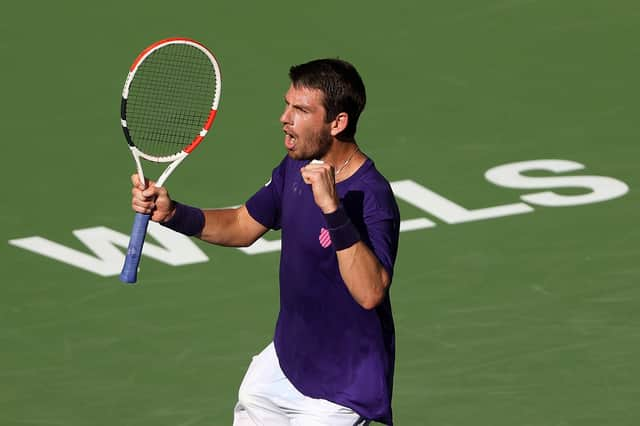 Cameron Norrie reacts after defeating Grigor Dimitrov to reach the final of the BNP Paribas Open in Indian Wells, California. (Photo by Sean M. Haffey/Getty Images)