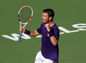 Cameron Norrie reacts after defeating Grigor Dimitrov to reach the final of the BNP Paribas Open in Indian Wells, California. (Photo by Sean M. Haffey/Getty Images)