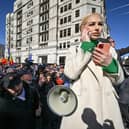 Moldovan MP Marina Tauber attends a protest she organised on behalf of the pro-Moscow opposition Shor party in the country's capital Chisinau on Sunday (Picture: Daniel Mihailescu/AFP via Getty Images)