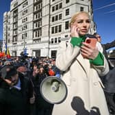 Moldovan MP Marina Tauber attends a protest she organised on behalf of the pro-Moscow opposition Shor party in the country's capital Chisinau on Sunday (Picture: Daniel Mihailescu/AFP via Getty Images)