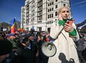 Moldovan MP Marina Tauber attends a protest she organised on behalf of the pro-Moscow opposition Shor party in the country's capital Chisinau on Sunday (Picture: Daniel Mihailescu/AFP via Getty Images)