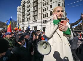 Moldovan MP Marina Tauber attends a protest she organised on behalf of the pro-Moscow opposition Shor party in the country's capital Chisinau on Sunday (Picture: Daniel Mihailescu/AFP via Getty Images)