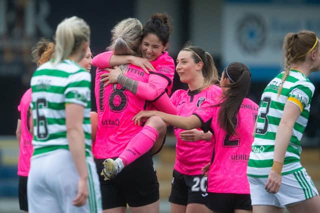 Glasgow City's Arna Sif Asgrimsdottir celebrates her goal to make it 2-0 during the SWPL match againt Celtic and Glasgow City at K-Park (Photo by Craig Foy / SNS Group)