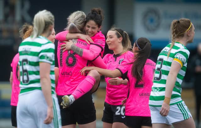 Glasgow City's Arna Sif Asgrimsdottir celebrates her goal to make it 2-0 during the SWPL match againt Celtic and Glasgow City at K-Park (Photo by Craig Foy / SNS Group)