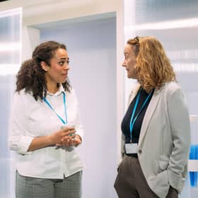 Saskia Ashdown and Pauline Goldsmith in hang at the Tron Theatre PIC: Mihaela Bodlovic