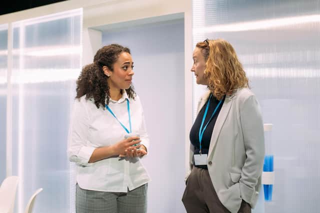 Saskia Ashdown and Pauline Goldsmith in hang at the Tron Theatre PIC: Mihaela Bodlovic