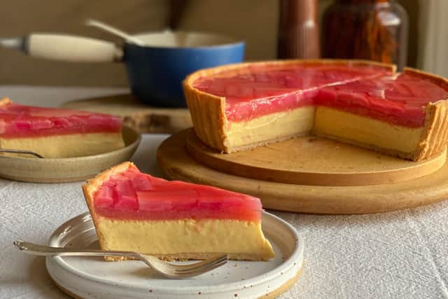 Lannan rhubarb and custard tart Pic @darciebakes