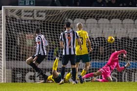 St Mirren's Joe Shaughnessy makes it 1-1 with a close-range finish past Matt Macey.