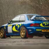 The Subaru rally car with the 'P2 WRC' plate used by Colin McRae will go under the hammer later this month. Picture: Silverstone Auctions