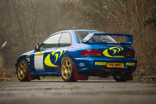 The Subaru rally car with the 'P2 WRC' plate used by Colin McRae will go under the hammer later this month. Picture: Silverstone Auctions