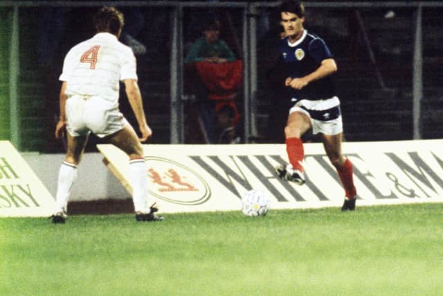 Steve Clarke in action for Scotland during a 2-0 friendly win over Hungary at Hampden in September 1987.