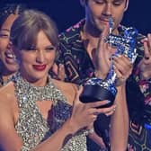 Taylor Swift accepts the award for best longform video for "All Too Well (10 Minute Version) (Taylor's Version)" on stage at the MTV Video Music Awards 2022 held at the Prudential Center in Newark, New Jersey. Picture date: Sunday August 28, 2022.