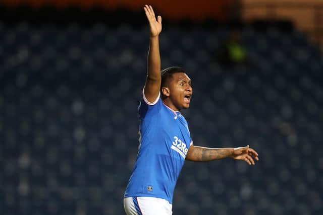 Rangers striker Alfredo Morelos gave Rangers the lead in the 19th minute against Malmo at Ibrox. (Photo by RUSSELL CHEYNE/POOL/AFP via Getty Images)