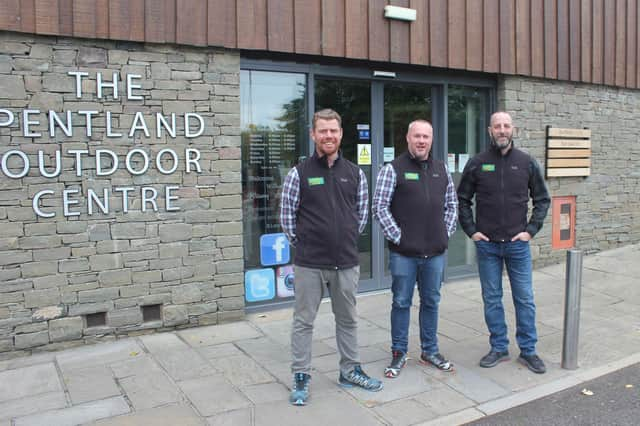 Martin Quinn,  Jonathon Fountain and Kris Easter, outside the site of the store on the southern outskirts of Edinburgh next to the City Bypass.