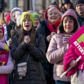 Members of the EIS demonstrate outside Bute House in Edinburgh as teachers from secondary schools around Scotland are shut as members of the EIS and SSTA unions take strike action in a dispute over pay. Picture date: Wednesday January 11, 2023.