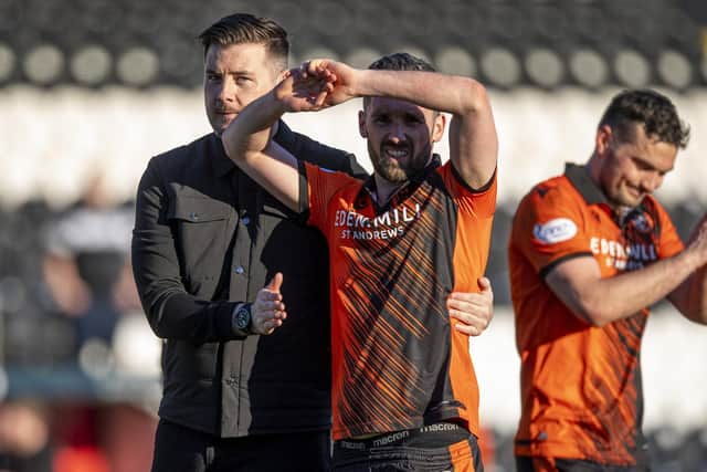 Tom Courts and Nicky Clark at full time. (Photo by Ross MacDonald / SNS Group)