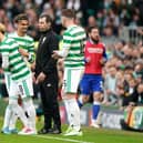 Celtic's Kyogo Furuhashi is brought on for his first match since December. (Photo credit: Andrew Milligan/PA Wire.)