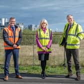 David Wylie, managing director of CCG Group; Carole Cran, chief financial officer of Forth Ports; Matthew Benson, director of Rettie & Co, at the development site in Leith. Picture: Mark Craig