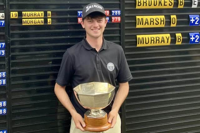 Longniddry's James Morgan shows off the trophy after winning the East of Scotland Open at Lundin. Picture: East of Scotland Open