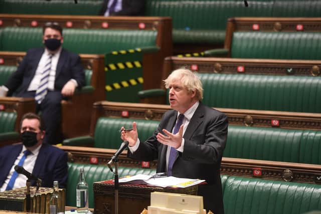 Prime Minister Boris Johnson during Prime Minister's Questions in the House of Commons, London. Picture date: Wednesday January 20, 2021. Photo by UK Parliament/Jessica Taylor/PA Wire