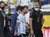 Brazil vs Argentina abandoned: Argentina's Lionel Messi walks off the field after the qualifying soccer match for the FIFA World Cup Qatar 2022 against Brazil was interrupted by health officials in Sao Paulo, Brazil on Sunday 5 September. (Image credit: AP Photo/Andre Penner)