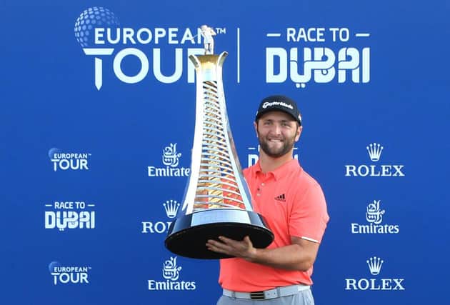 Jon Rahm of Spain poses with the Race to Dubai trophy following his victory in the DP World Tour Championship Dubai at Jumerirah Golf Estates last NovemberPicture: Andrew Redington/Getty Images