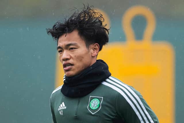 Reo Hatate during a Celtic training session at Lennoxtwon on Friday.  (Photo by Craig Foy / SNS Group)