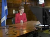 First Minister Nicola Sturgeon during the recording of her New Year's message. Picture: Scottish Government/PA Wire