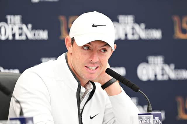 Rory McIlroy speaks at a press conference ahead of the 150th Open at St Andrews. Picture: Ross Kinnaird/Getty Images.