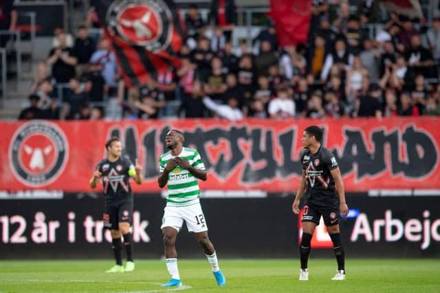 Ismaila Soro cuts a frustrated figure as Celtic lose to Midtjylland. Picture: SNS
