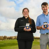 Lorna McClymont (University of Stirling) and Eoin Sullivan (Trinty College) celebrate their respective success in the Spanish leg of the R&A Student Tour Series. Picture: R&A