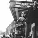 Actors and comedians Eric Sykes and Jimmy Edwards outside the King's Theatre, Edinburgh for Big Bad Mouse in February 1973.