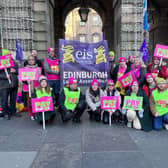 Teachers on strike gather outside Edinburgh City Chambers. Members of Scotland's largest teaching union, the EIS, are also due to take strike action this Thursday, November 24. Picture, Lisa Ferguson