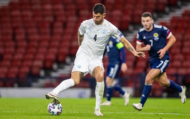 Nir Bitton in action for Israel during a Euro 2020 play off against Scotland on October 8 - the day before his positive test for Covid-19 that has led to him believing it creates unnecessary risks to continue to play international football during the pandemic (Photo by Craig Williamson / SNS Group)