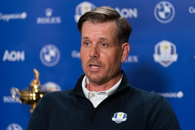 Henrik Stenson speaks in March when he was appointed as Europe's Ryder Cup captain. Picture: Hailey Garrett/Getty Images.
