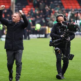 Celtic manager Brendan Rodgers salutes the fans at Tannadice on Saturday (Photo by Craig Williamson / SNS Group)