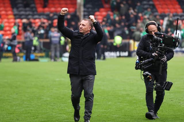 Celtic manager Brendan Rodgers salutes the fans at Tannadice on Saturday (Photo by Craig Williamson / SNS Group)