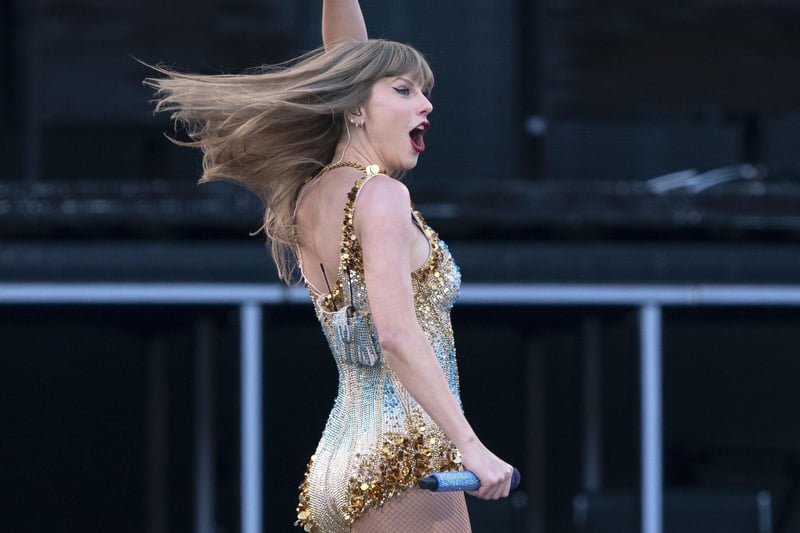 Taylor Swift performs on stage during her Eras Tour at the Murrayfield Stadium in Edinburgh.