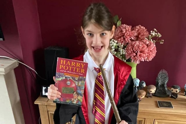 Lucy, age 8, dressed as Hermione Grainger from the Harry Potter series.