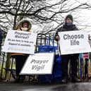 Activists from the American-based anti-abortion group 40 Days For Life outside the Queen Elizabeth University Hospital in Glasgow.