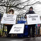 Activists from the American-based anti-abortion group 40 Days For Life outside the Queen Elizabeth University Hospital in Glasgow.