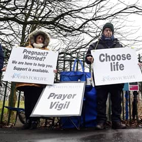 Activists from the American-based anti-abortion group 40 Days For Life outside the Queen Elizabeth University Hospital in Glasgow.
